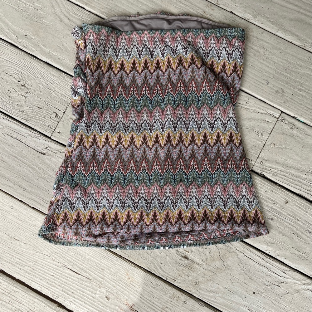 Express Strapless Top Size Medium Multi Color Seq… - image 2